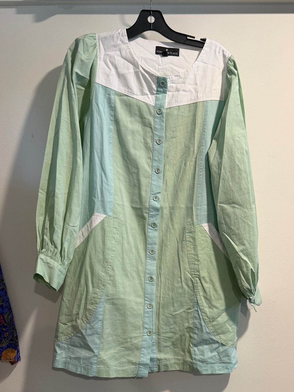 Pomander Place Light Green and White Button-Front Dress